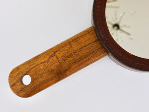 Miroir à main et brosse à habits en noyer et cuir Carl Aubock, Autriche, années 1950