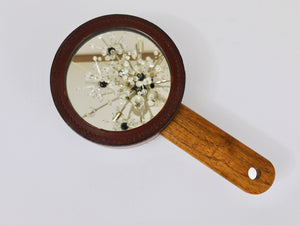 Miroir à main et brosse à habits en noyer et cuir Carl Aubock, Autriche, années 1950