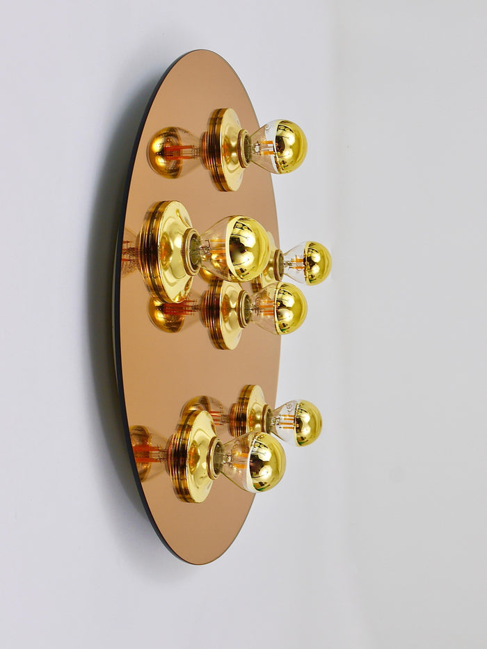Fontana Arte Style Gold Bronze Mirror Glass Flush Mount or Sconce, Italy, 1970s