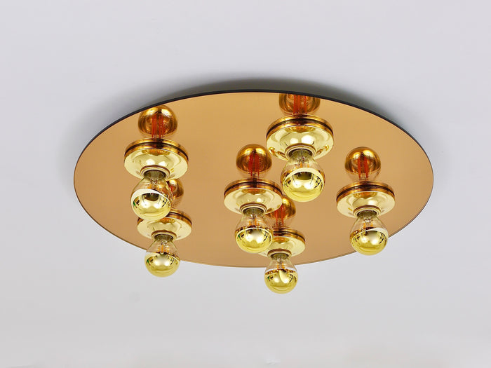 Fontana Arte Style Gold Bronze Mirror Glass Flush Mount or Sconce, Italy, 1970s