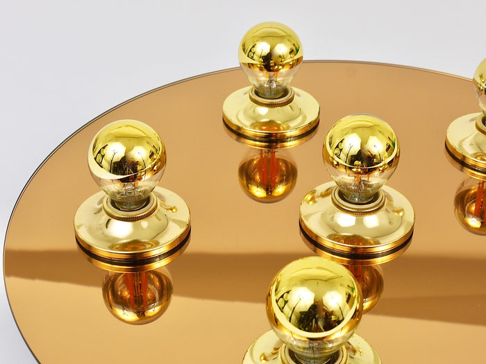 Fontana Arte Style Gold Bronze Mirror Glass Flush Mount or Sconce, Italy, 1970s