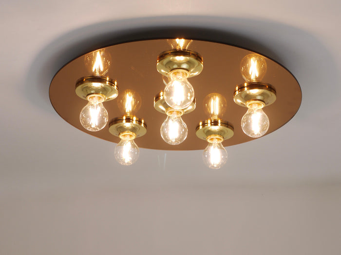 Fontana Arte Style Gold Bronze Mirror Glass Flush Mount or Sconce, Italy, 1970s
