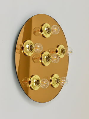 Fontana Arte Style Gold Bronze Mirror Glass Flush Mount or Sconce, Italy, 1970s