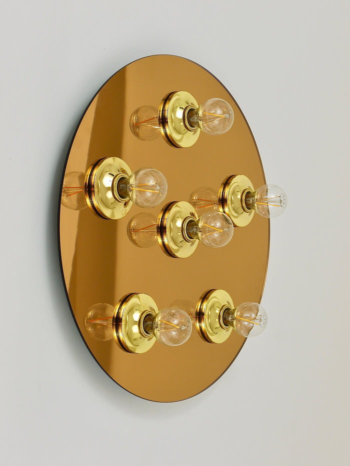 Fontana Arte Style Gold Bronze Mirror Glass Flush Mount or Sconce, Italy, 1970s