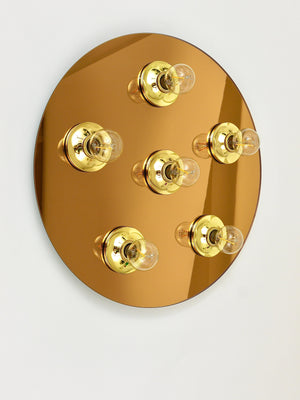 Fontana Arte Style Gold Bronze Mirror Glass Flush Mount or Sconce, Italy, 1970s