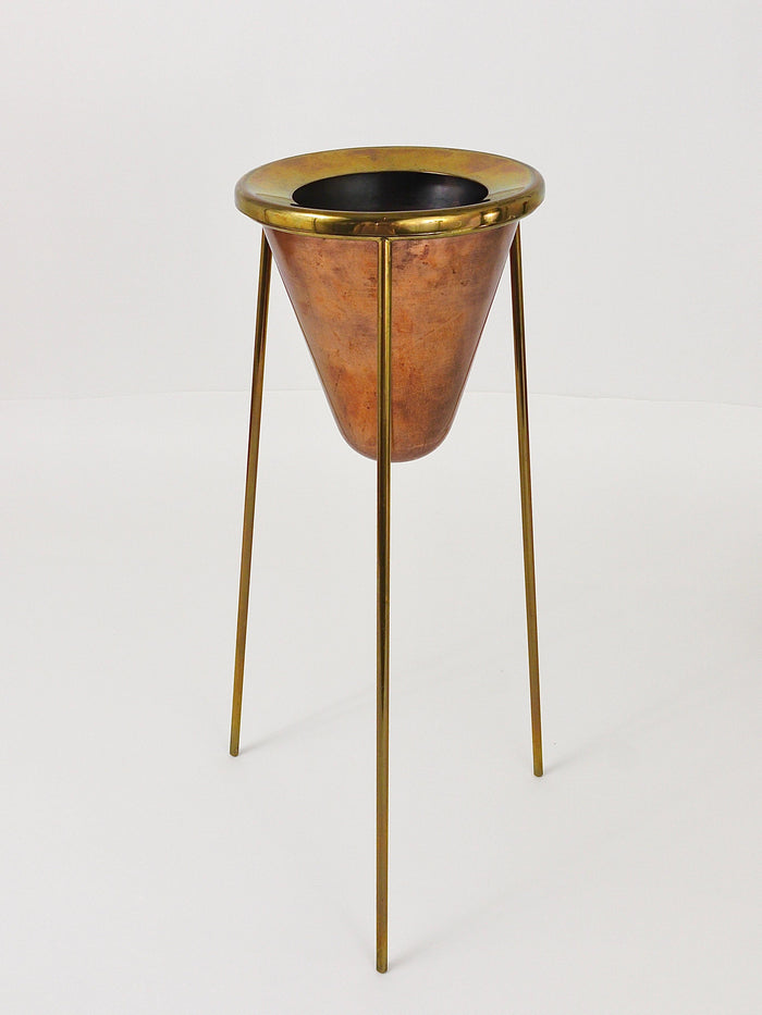 Rare Carl Aubock Copper & Brass Tripod Floor Ashtray, Austria, 1950s