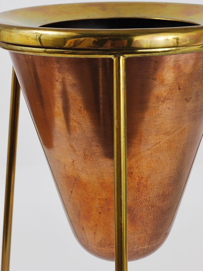 Rare Carl Aubock Copper & Brass Tripod Floor Ashtray, Austria, 1950s