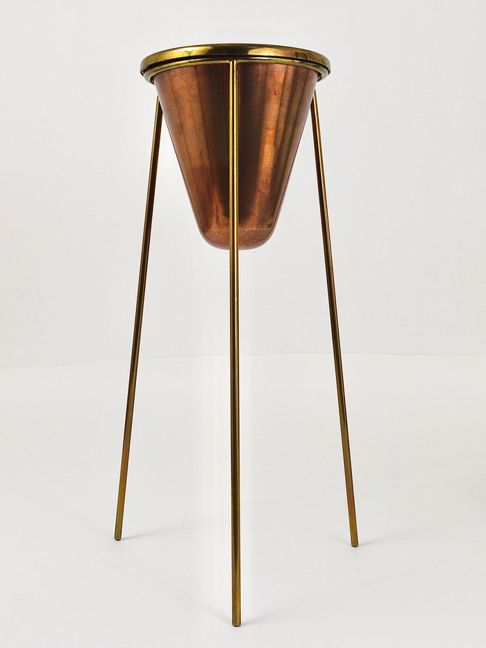 Rare Carl Aubock Copper & Brass Tripod Floor Ashtray, Austria, 1950s