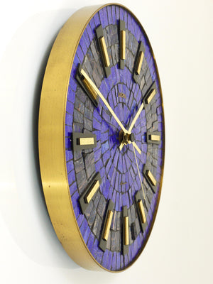 Horloge murale ronde moderniste en mosaïque bleue « Europa »