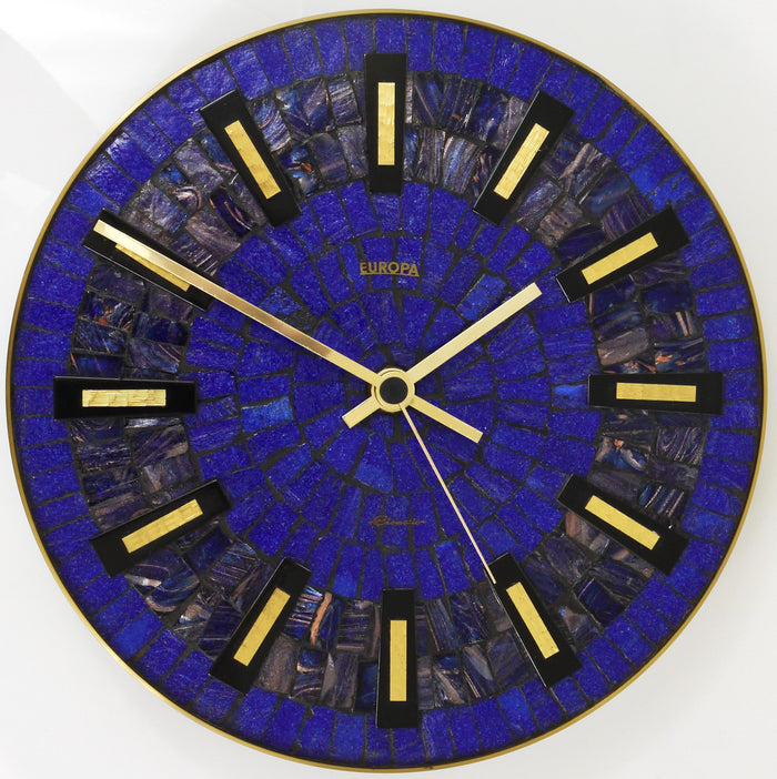 Round Modernist Blue Mosaic Wall Clock "Europa, " Germany, 1950s