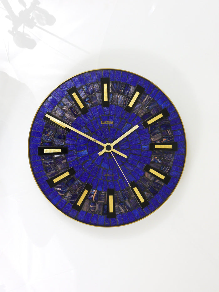 Round Modernist Blue Mosaic Wall Clock "Europa, " Germany, 1950s