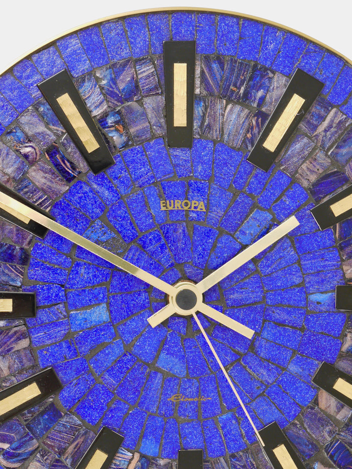 Round Modernist Blue Mosaic Wall Clock "Europa, " Germany, 1950s