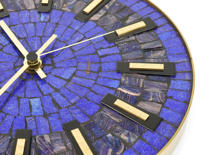 Round Modernist Blue Mosaic Wall Clock "Europa, " Germany, 1950s