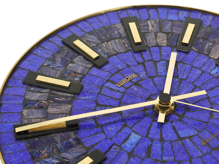 Round Modernist Blue Mosaic Wall Clock "Europa, " Germany, 1950s