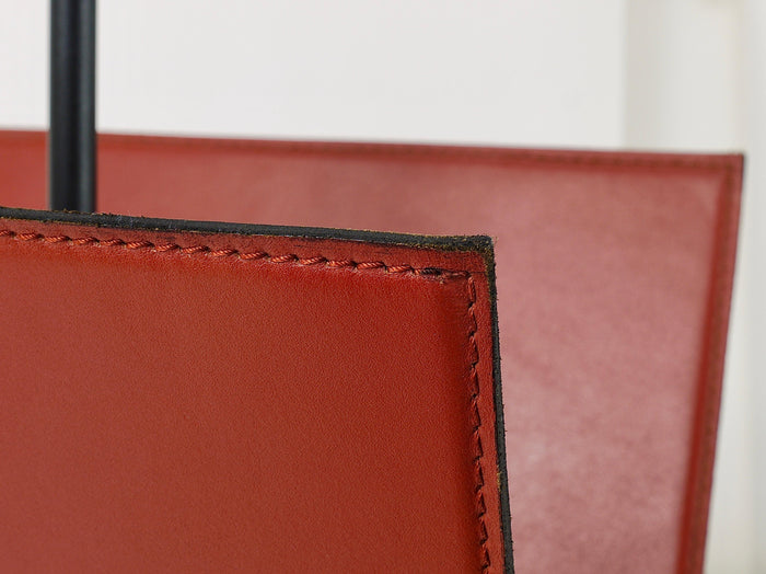 Porada Arredi Black Post Modern Leather Magazine Rack News Stand, Italy, 1980s