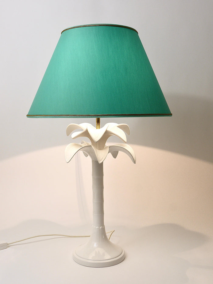 Tommaso Barbi White Palm Tree Faux Bamboo Table Lamp, Italy, 1970s