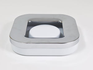 Cendrier carré blanc Ico Parisi, chrome & mélamine par Lamperti, Italie, années 1970