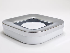 Cendrier carré blanc Ico Parisi, chrome & mélamine par Lamperti, Italie, années 1970