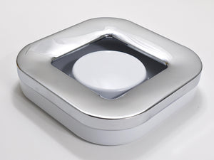 Cendrier carré blanc Ico Parisi, chrome & mélamine par Lamperti, Italie, années 1970