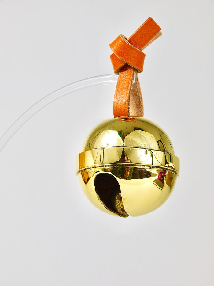 Carl Auböck Handcrafted Paperweight Jingle Bell #5039, Brass, Leather, Austria