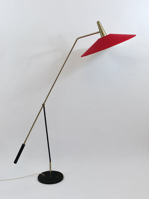 Rupert Nikoll Verstellbare Stehlampe mit Gegengewicht, Mid-Century, Nickel, Messing