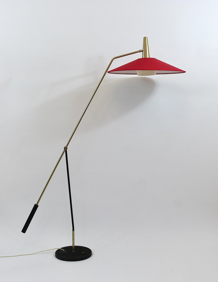 Rupert Nikoll Articulating Counterweight Midcentury Floor Lamp, Nickel, Brass