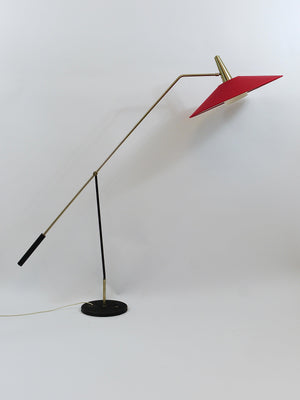 Rupert Nikoll Verstellbare Stehlampe mit Gegengewicht, Mid-Century, Nickel, Messing