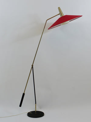 Rupert Nikoll Verstellbare Stehlampe mit Gegengewicht, Mid-Century, Nickel, Messing