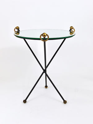 Französischer Mid-Century-Modern-Spiegel-Beistelltisch im Stil von Jacques Adnet, Messing, 1950er-Jahre