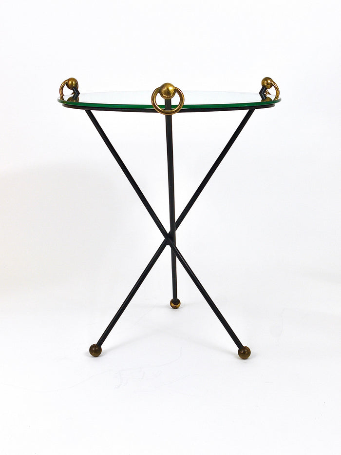 French Mid-Century Modern Mirror Side Table, Jacques Adnet Style, Brass, 1950s