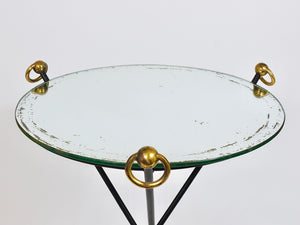 Französischer Mid-Century-Modern-Spiegel-Beistelltisch im Stil von Jacques Adnet, Messing, 1950er-Jahre