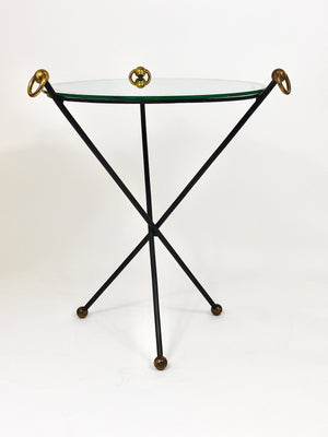 Französischer Mid-Century-Modern-Spiegel-Beistelltisch im Stil von Jacques Adnet, Messing, 1950er-Jahre