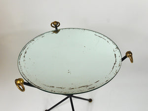 Französischer Mid-Century-Modern-Spiegel-Beistelltisch im Stil von Jacques Adnet, Messing, 1950er-Jahre