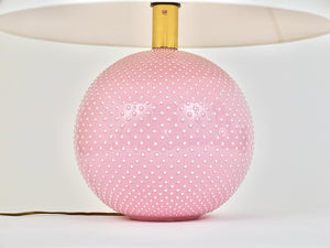 Rosé Pastel Polka Dot Sphere Table Lamp, Ceramic, Brass, Studio Paf Milano, 1970