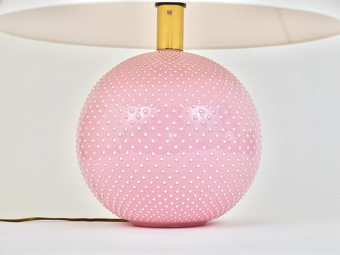 Rosé Pastel Polka Dot Sphere Table Lamp, Ceramic, Brass, Studio Paf Milano, 1970