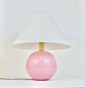 Rosé Pastel Polka Dot Sphere Table Lamp, Ceramic, Brass, Studio Paf Milano, 1970