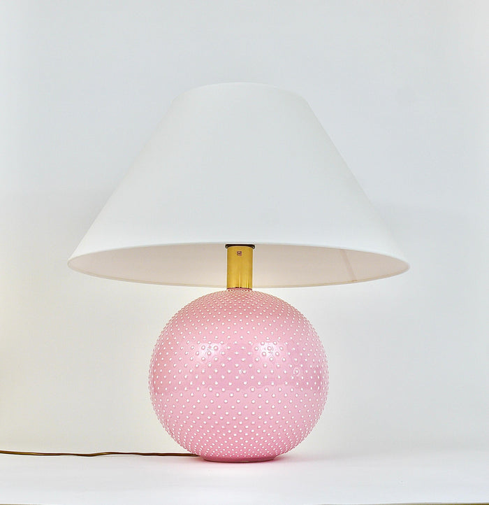 Rosé Pastel Polka Dot Sphere Table Lamp, Ceramic, Brass, Studio Paf Milano, 1970