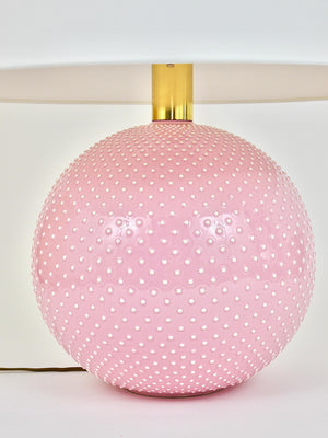 Rosé Pastel Polka Dot Sphere Table Lamp, Ceramic, Brass, Studio Paf Milano, 1970