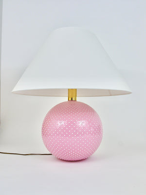 Rosé Pastel Polka Dot Sphere Table Lamp, Ceramic, Brass, Studio Paf Milano, 1970