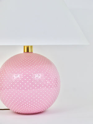 Rosé Pastel Polka Dot Sphere Table Lamp, Ceramic, Brass, Studio Paf Milano, 1970