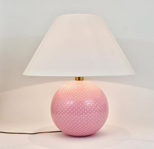 Rosé Pastel Polka Dot Sphere Table Lamp, Ceramic, Brass, Studio Paf Milano, 1970