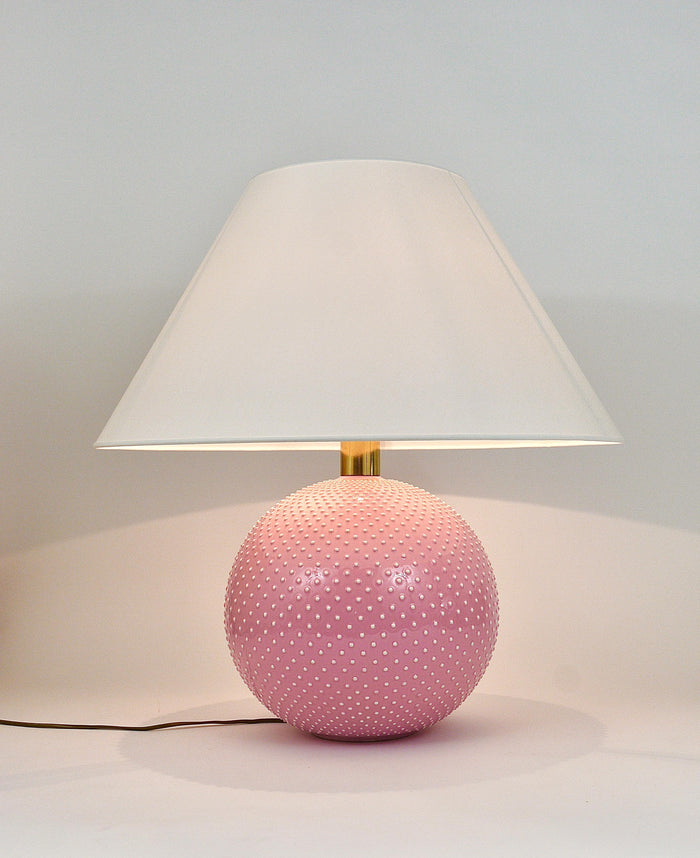 Rosé Pastel Polka Dot Sphere Table Lamp, Ceramic, Brass, Studio Paf Milano, 1970