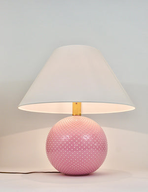 Rosé Pastel Polka Dot Sphere Table Lamp, Ceramic, Brass, Studio Paf Milano, 1970