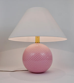 Rosé Pastel Polka Dot Sphere Table Lamp, Ceramic, Brass, Studio Paf Milano, 1970