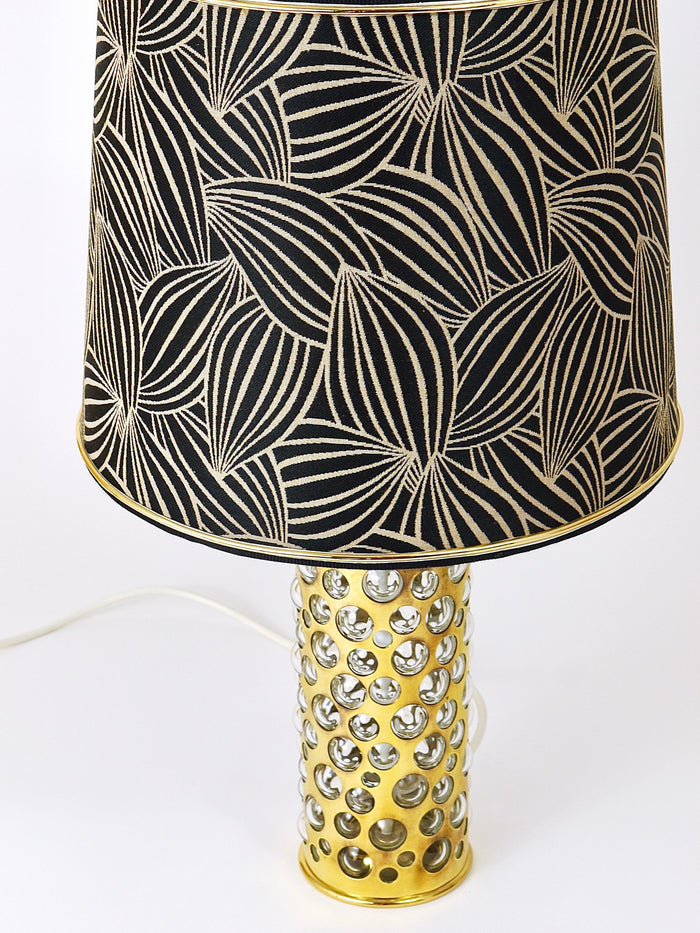 Rupert Nikoll Midcentury Brass Tube Bubble Glass Table Lamp, Austria, 1950s
