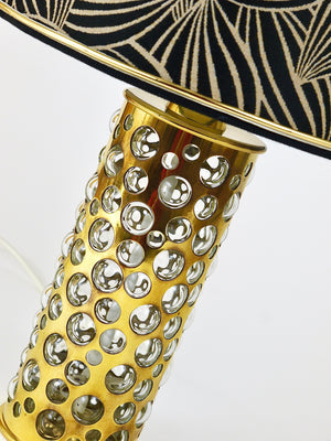 Rupert Nikoll Midcentury Brass Tube Bubble Glass Table Lamp, Austria, 1950s