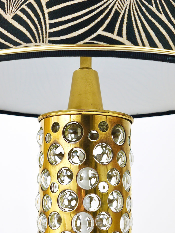Rupert Nikoll Midcentury Brass Tube Bubble Glass Table Lamp, Austria, 1950s