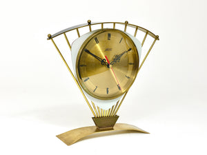 Atlanta Mid-Century Atomic-Age Sunburst Tisch- und Schreibtischuhr aus Messing, Western Germany