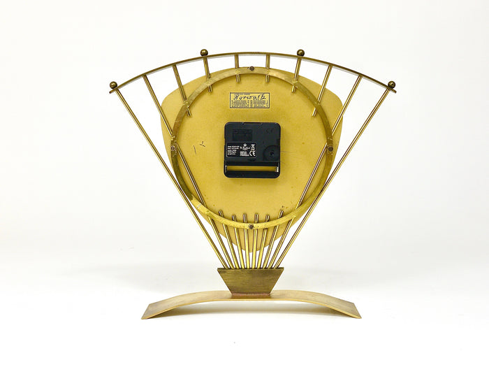 Atlanta Midcentury Atomic Age Sunburst Brass Table Desk Clock, Western Germany