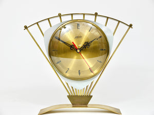 Atlanta Mid-Century Atomic-Age Sunburst Tisch- und Schreibtischuhr aus Messing, Western Germany
